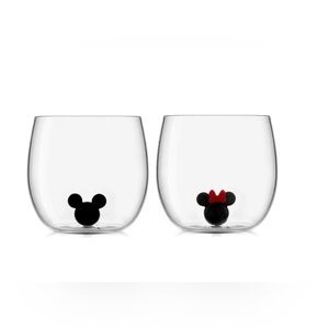 Joyjolt Disney Mickey & Minnie 3D Icon Short Glass Set